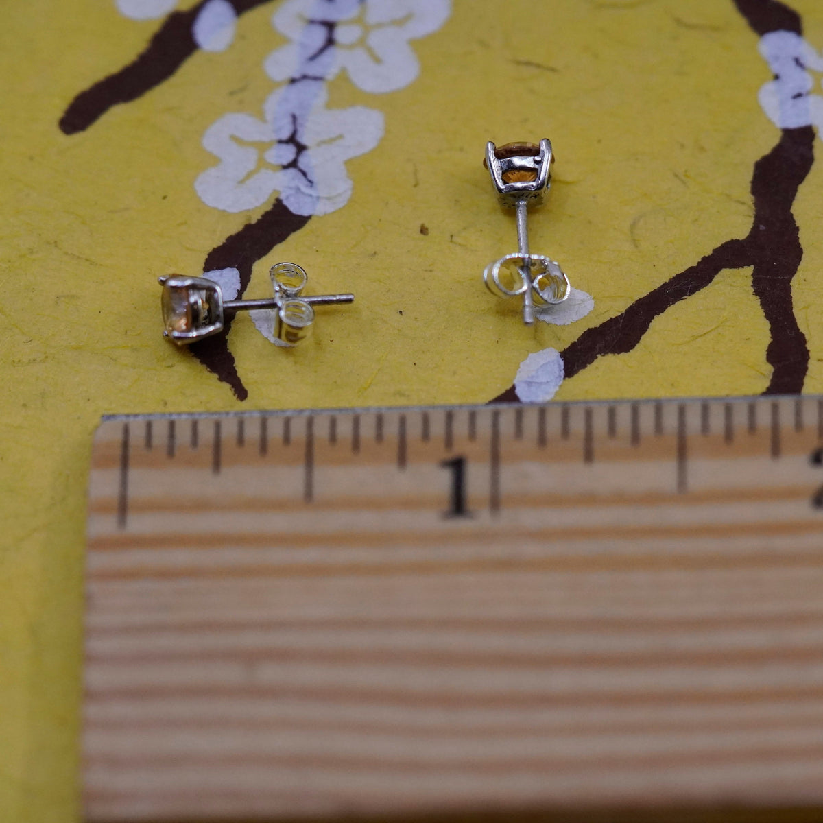 Vintage Sterling silver handmade earrings, 925 studs with citrine