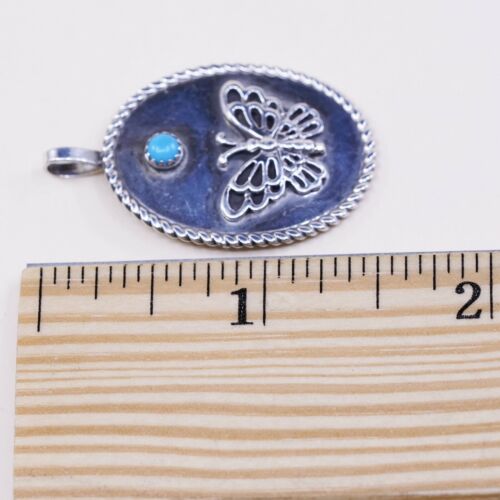 Navajo sterling silver pendant Native American 925 Oval W/ butterfly N turquoise