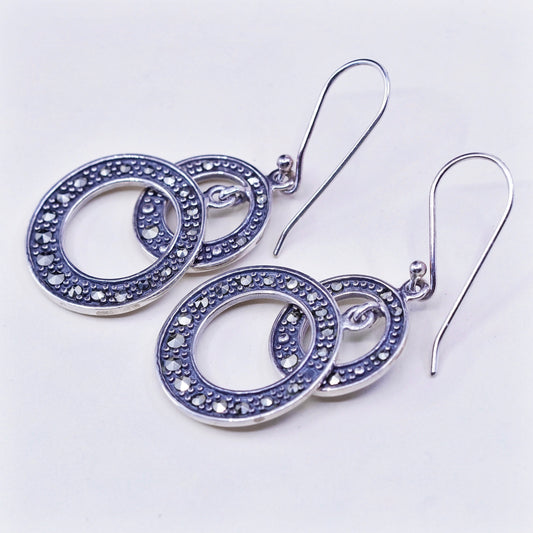 Vintage Sterling 925 silver handmade circle earrings with Marcasite