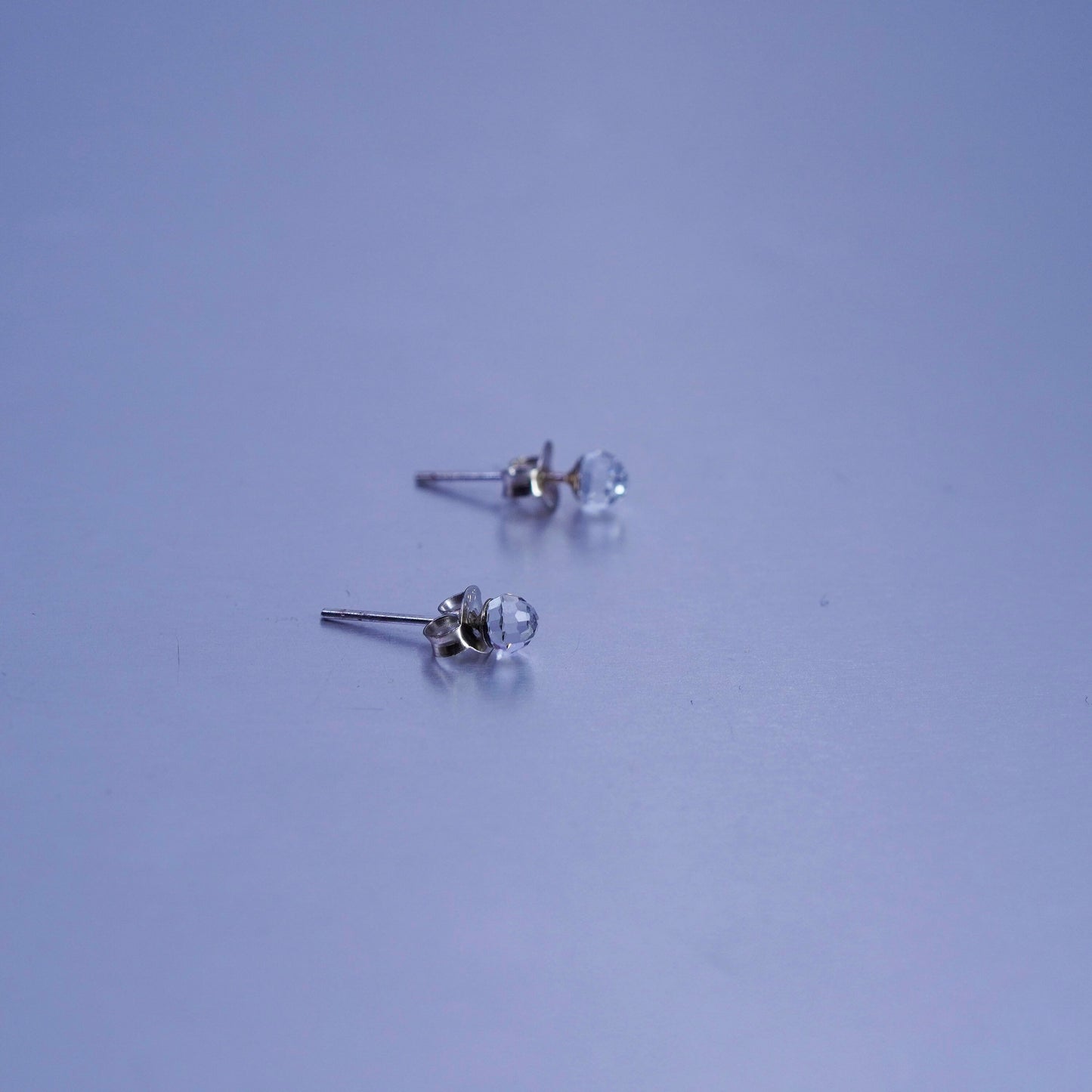 3mm, Vintage Sterling 925 silver earrings, studs with cz inlay