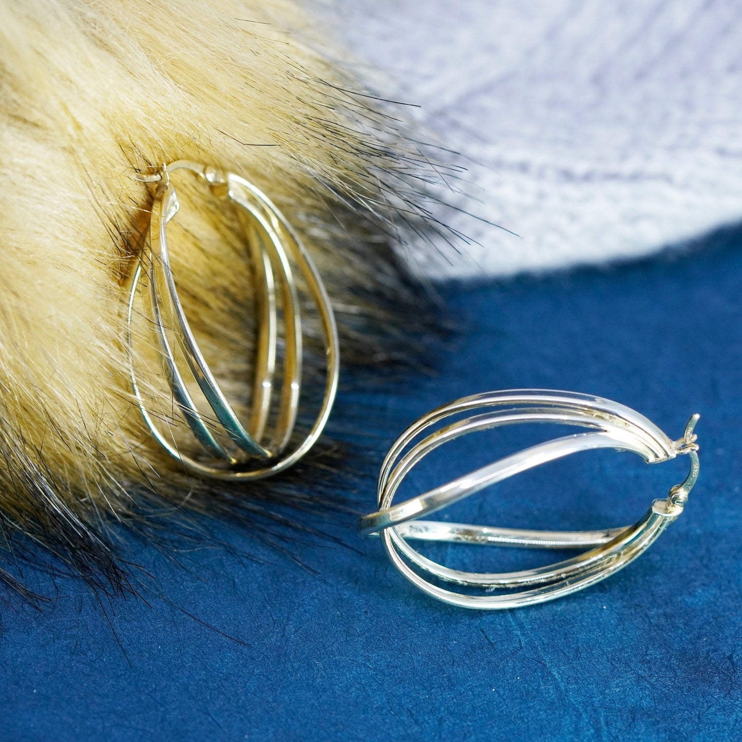 1.5”, vintage vermeil gold over Sterling silver earrings, 925 entwined hoops