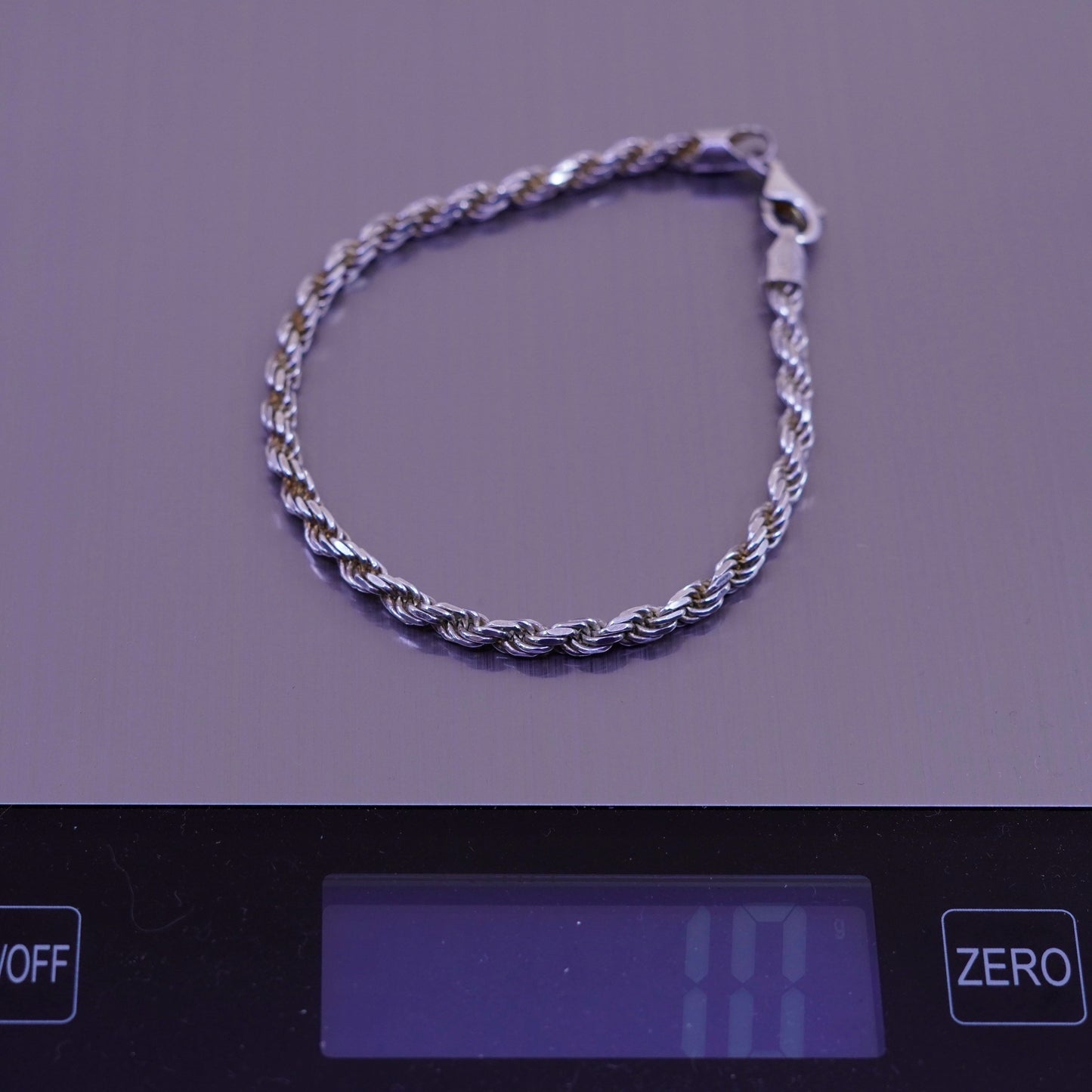 7.75”, 3mm, Vintage sterling 925 silver Italy rope chain bracelet
