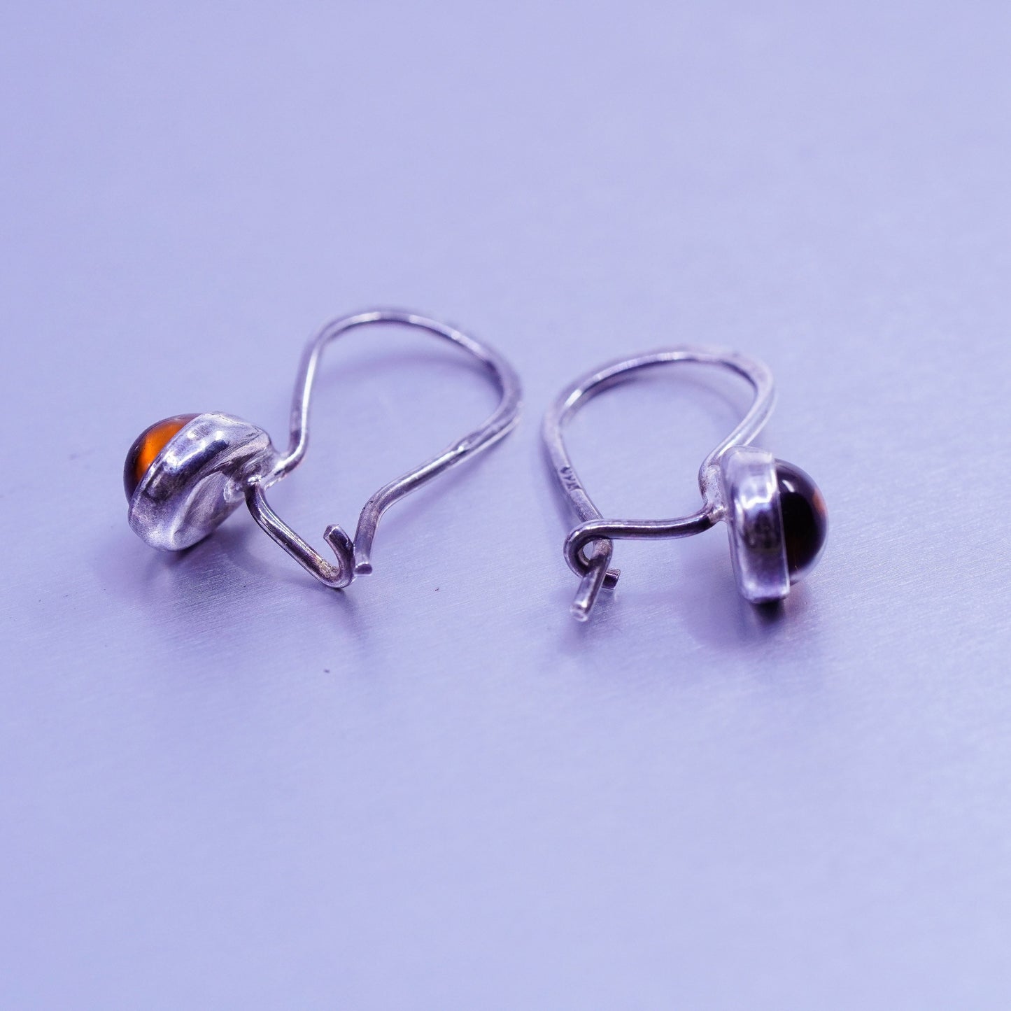Vintage Sterling 925 silver handmade earrings with teardrop Amber