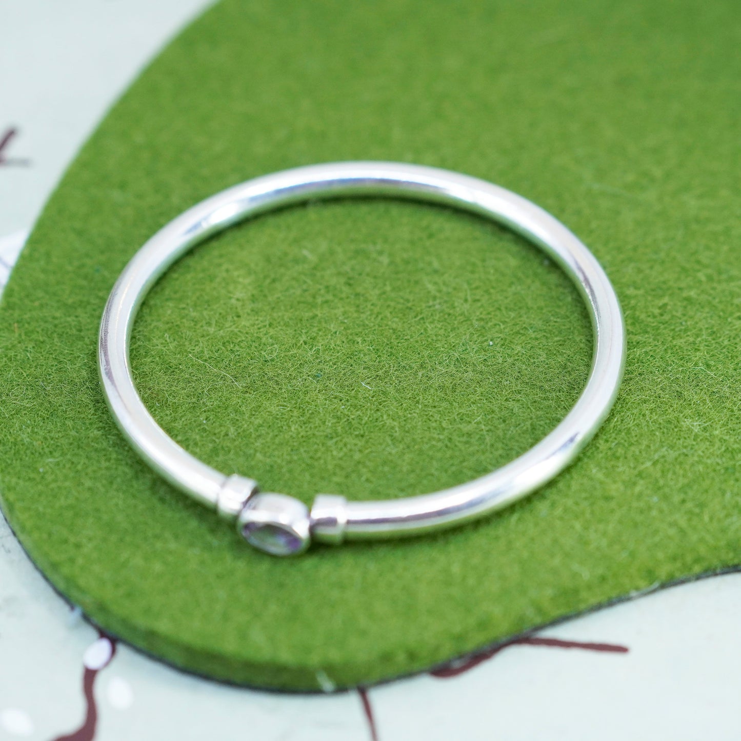 7.75”, vintage Italian Sterling silver bracelet, 925 bangle with amethyst