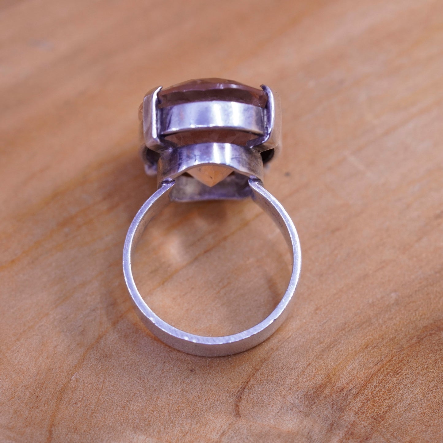 Size 8.25, vintage Sterling 925 silver handmade statement ring with pink quartz