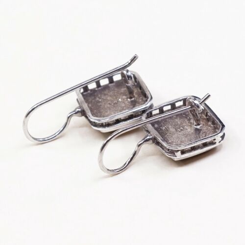 Vtg Sterling 925 Silver Handmade Earrings, solid 925 silver Resin Painting