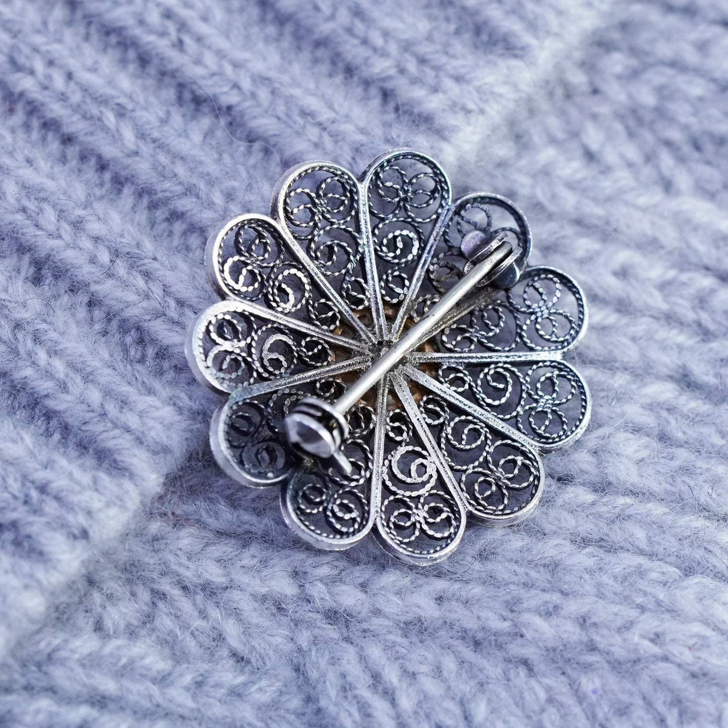 Vintage sterling silver handmade flower brooch, 925 Holland windmill pin