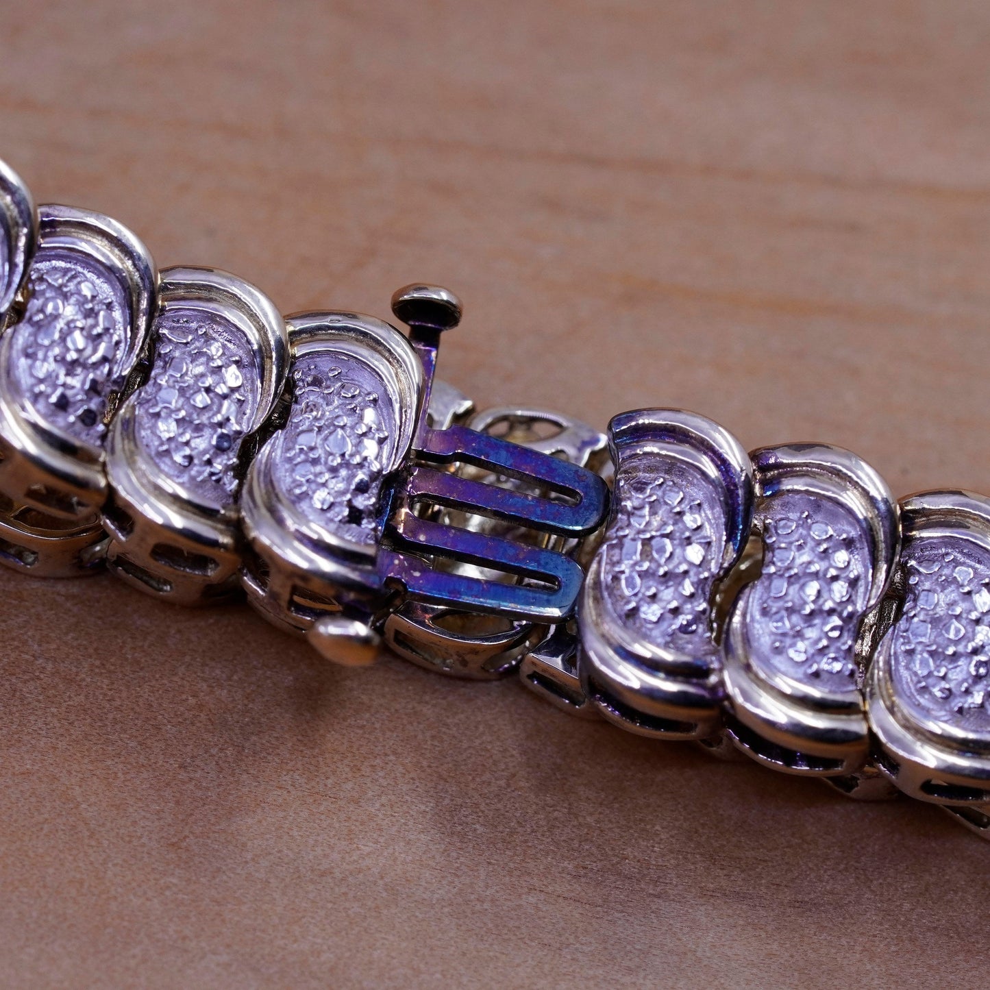 7.5”, vermeil gold over Sterling 925 silver tennis bracelet, chain w/ diamonds