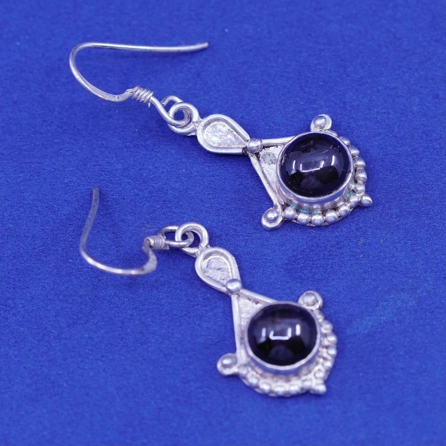 Vintage Mexico Sterling 925 silver handmade earrings with black tiger eye beads