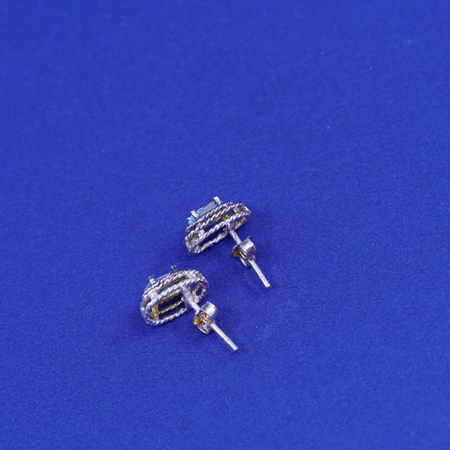 Vintage Sterling silver handmade earrings, 925 studs with topaz