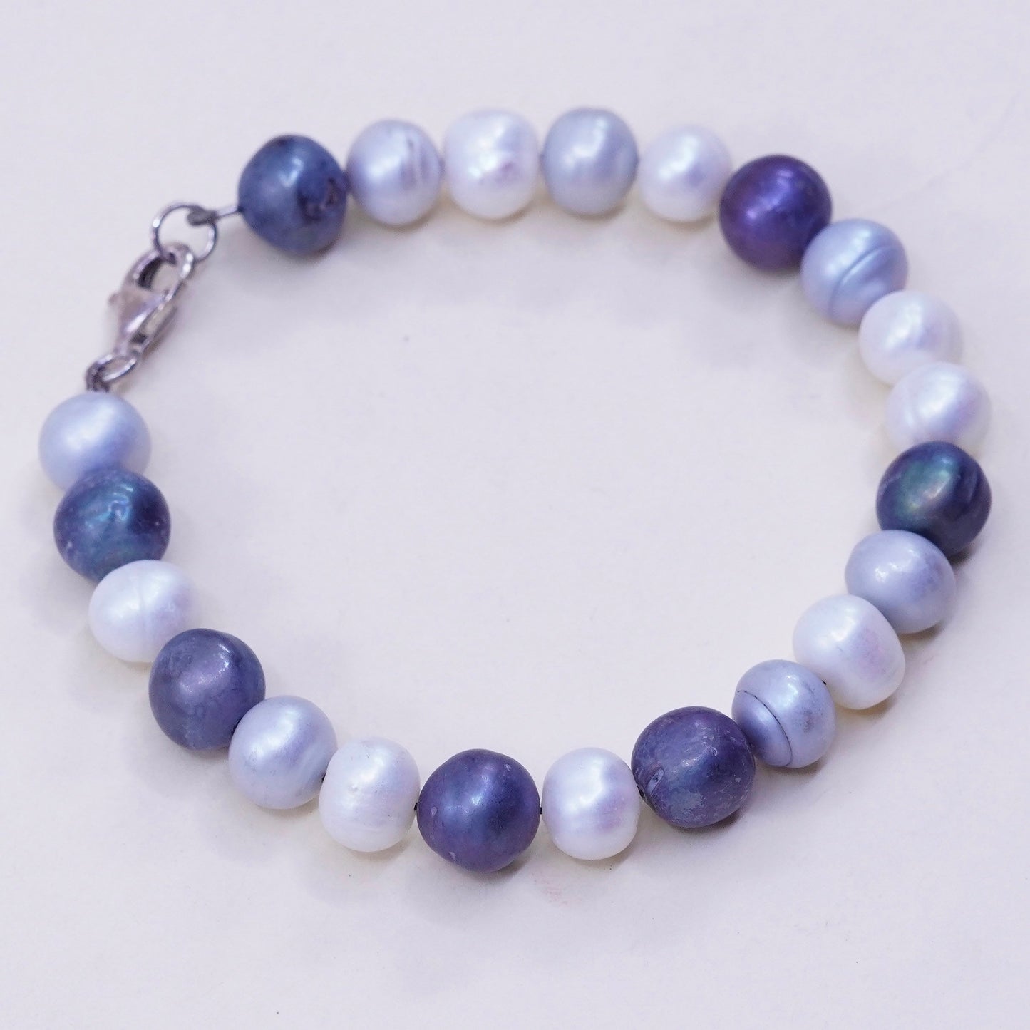 6.5” 7mm-9mm, Vintage handmade bracelet, freshwater pearl with 925 silver clasp