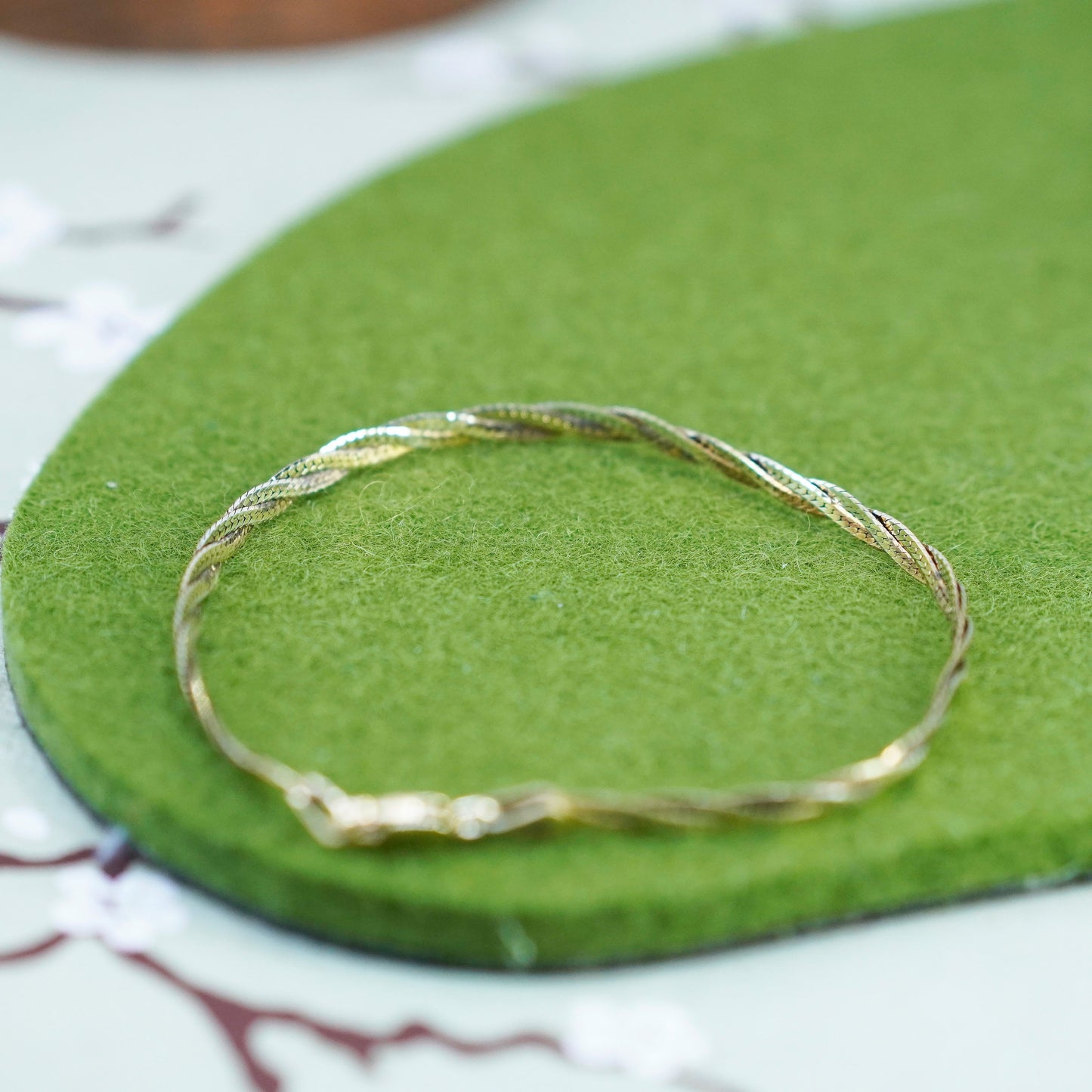 8”, Danecraft gold over sterling silver herringbone bracelet, woven 925 chain