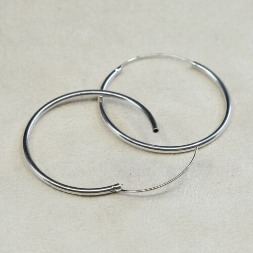 1.5", Vintage Sterling Silver Handmade Earrings, Fine 925 Silver Huge Hoops