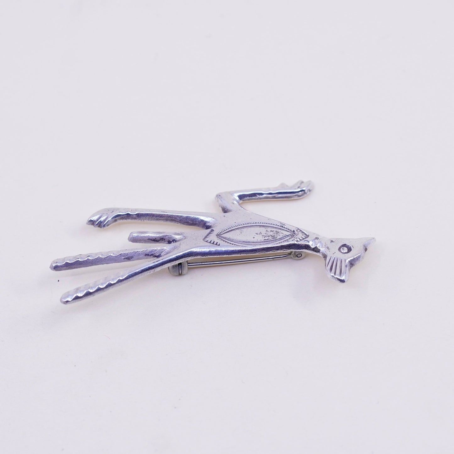 Vintage Navajo sterling silver handmade brooch, 925 roadrunner bird pin