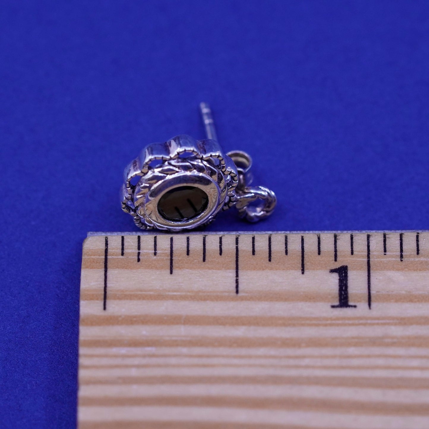 Vintage sterling silver handmade earrings, 925 studs with obsidian and cable