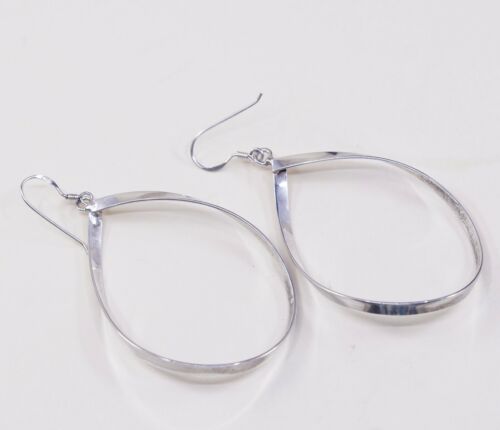 Vtg Huge Sterling 925 Silver Handmade Twisted Teardrop Shaped Earrings