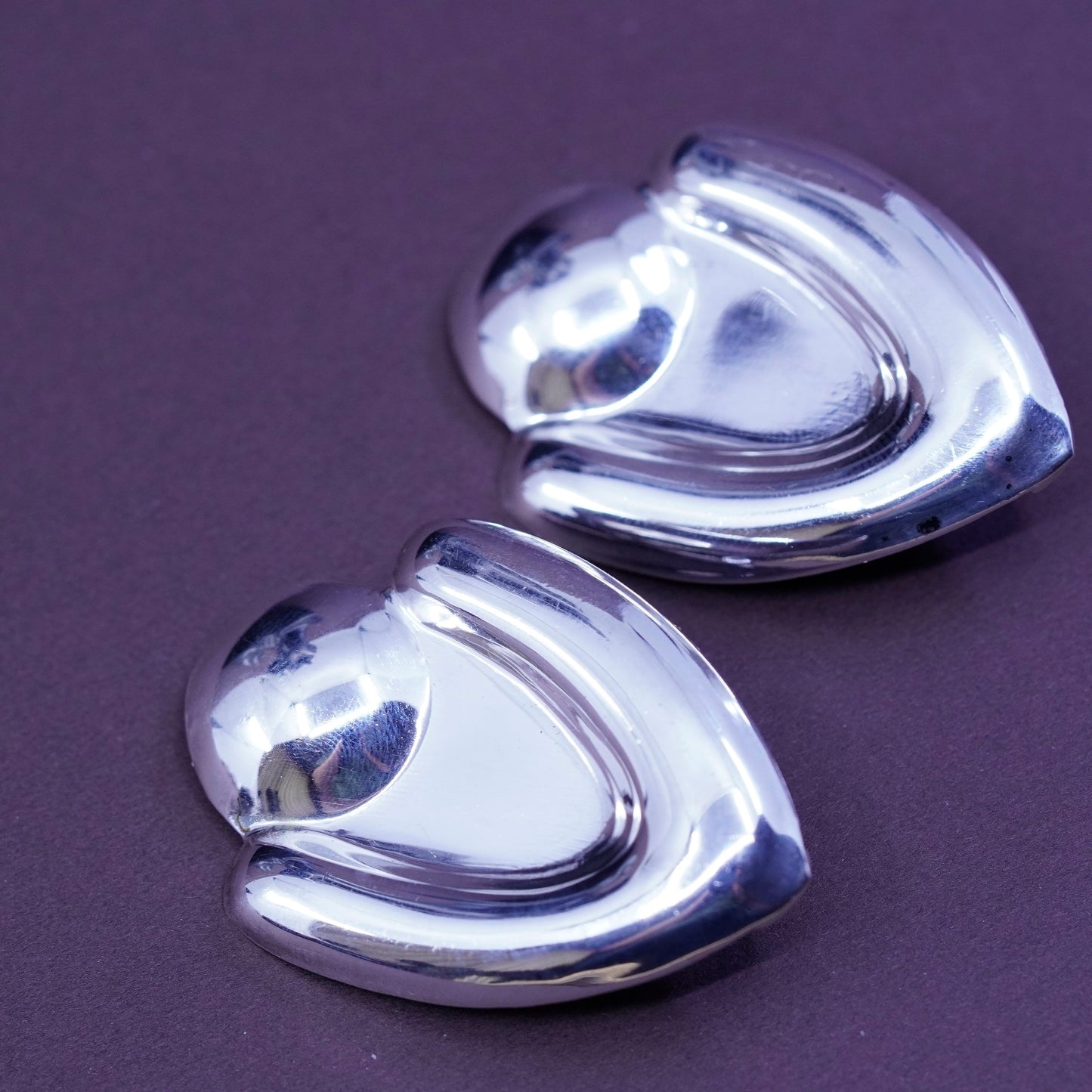 Vintage Sterling silver handmade earrings, modern 925 ribbed clip on