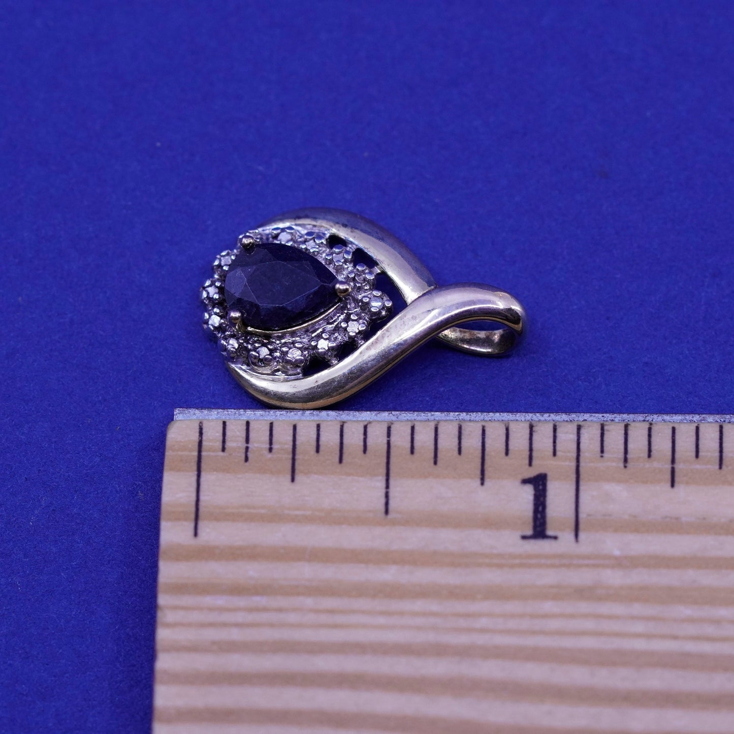 Vintage vermeil gold Sterling silver pedant, 925 teardrop with sapphire diamond