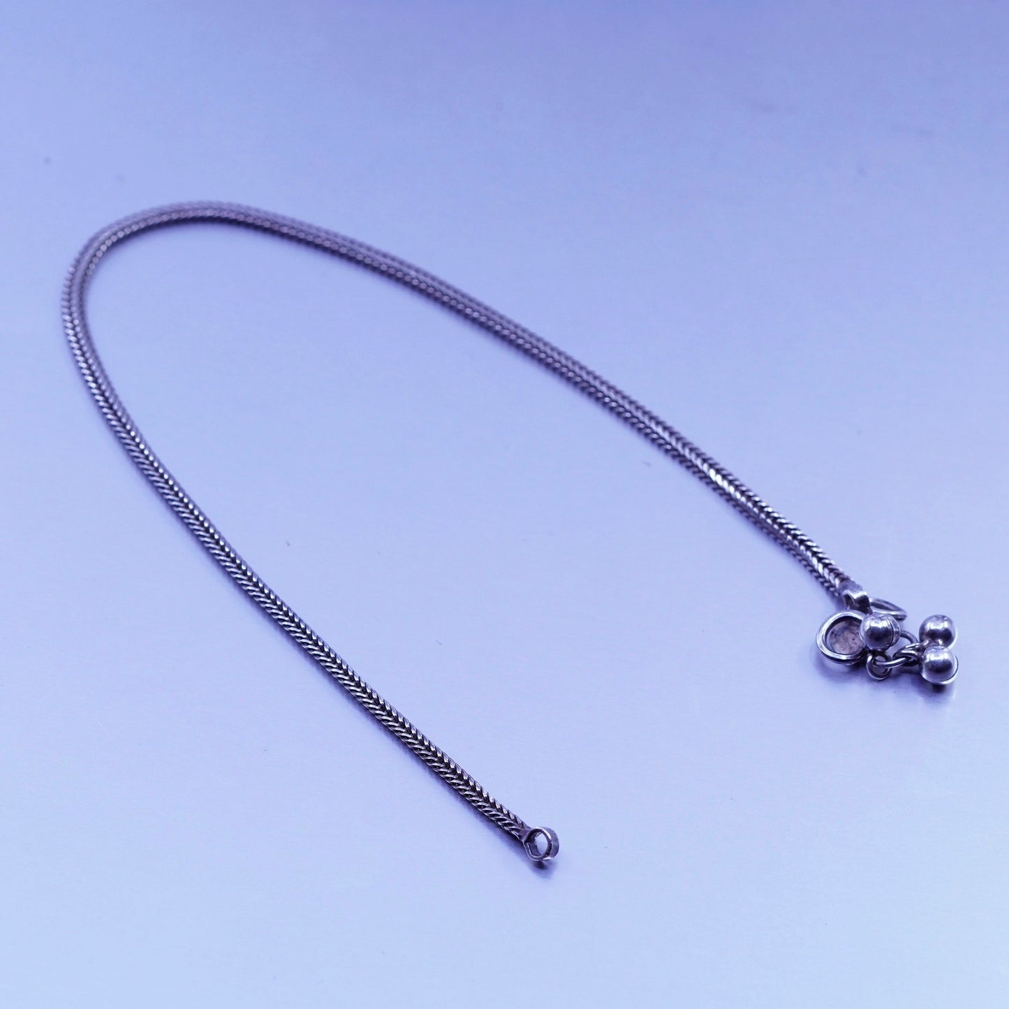 9.75”, Italy silver tone handmade bracelet, bold wheat chain anklet with charm
