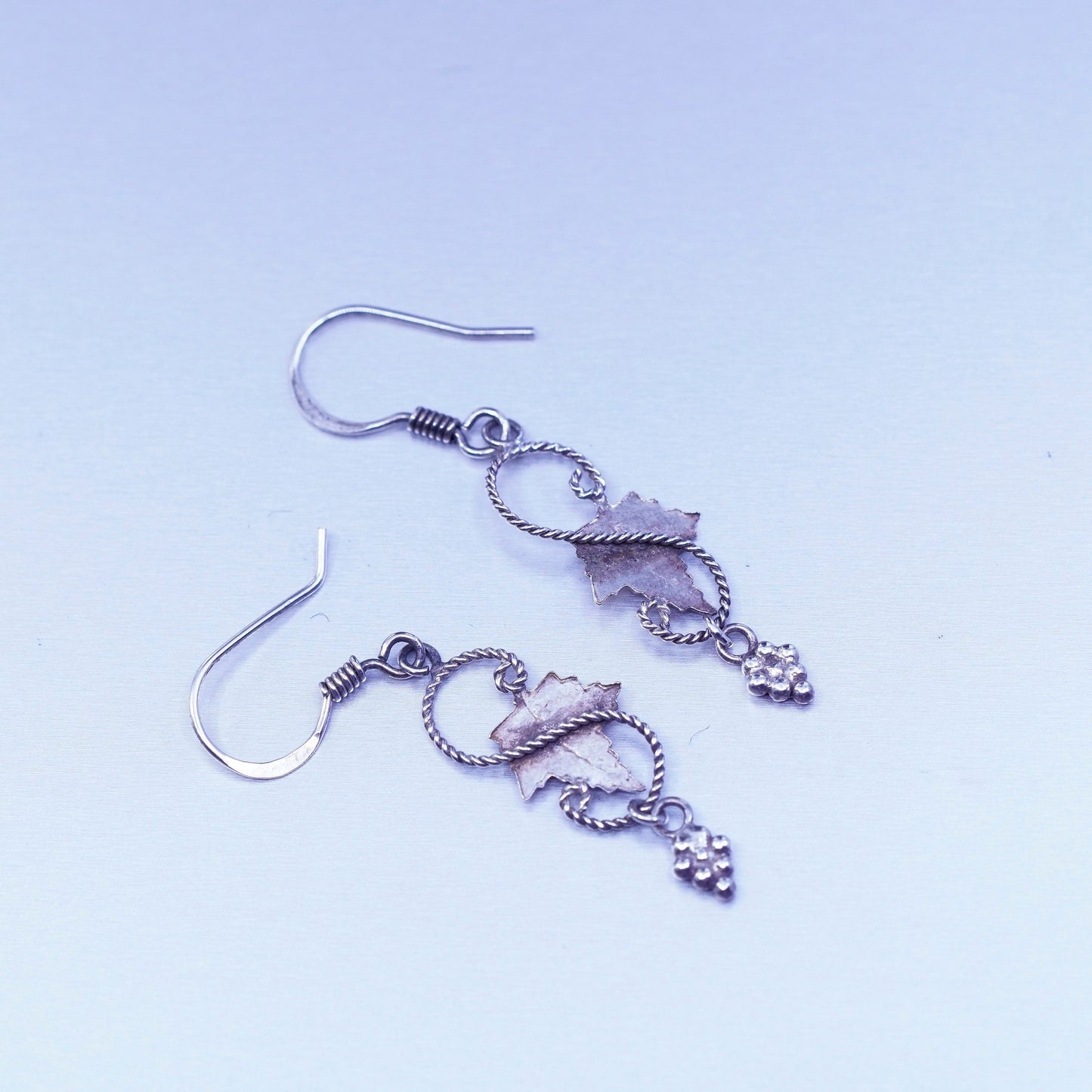 Vintage Sterling 925 silver handmade grapes leaf earrings