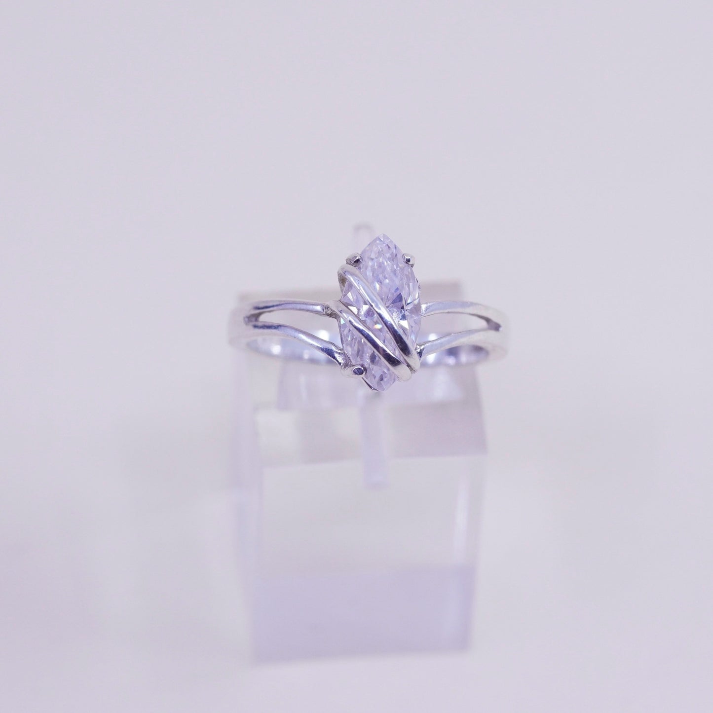 Size 8.25, vintage Sterling 925 silver Statement ring w/ marquise Cz