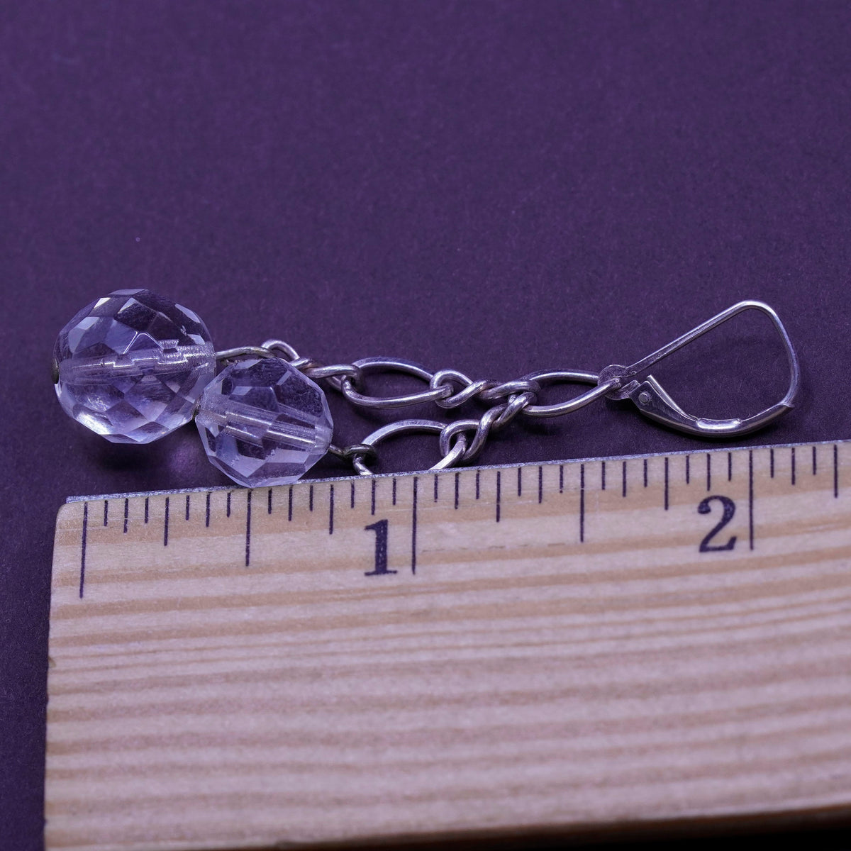 Vintage Sterling silver handmade earrings, hammered 925 Swarovski beads