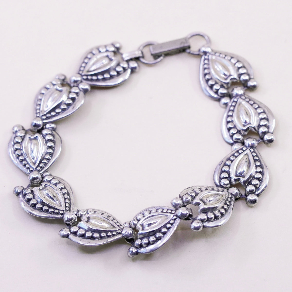7”, Vintage beau sterling silver bracelet, 925 beaded link chain