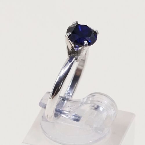 Sz 5.25, Sterling Silver Engagement Ring, 925 Silver Ring W/ Birthstone Sapphire