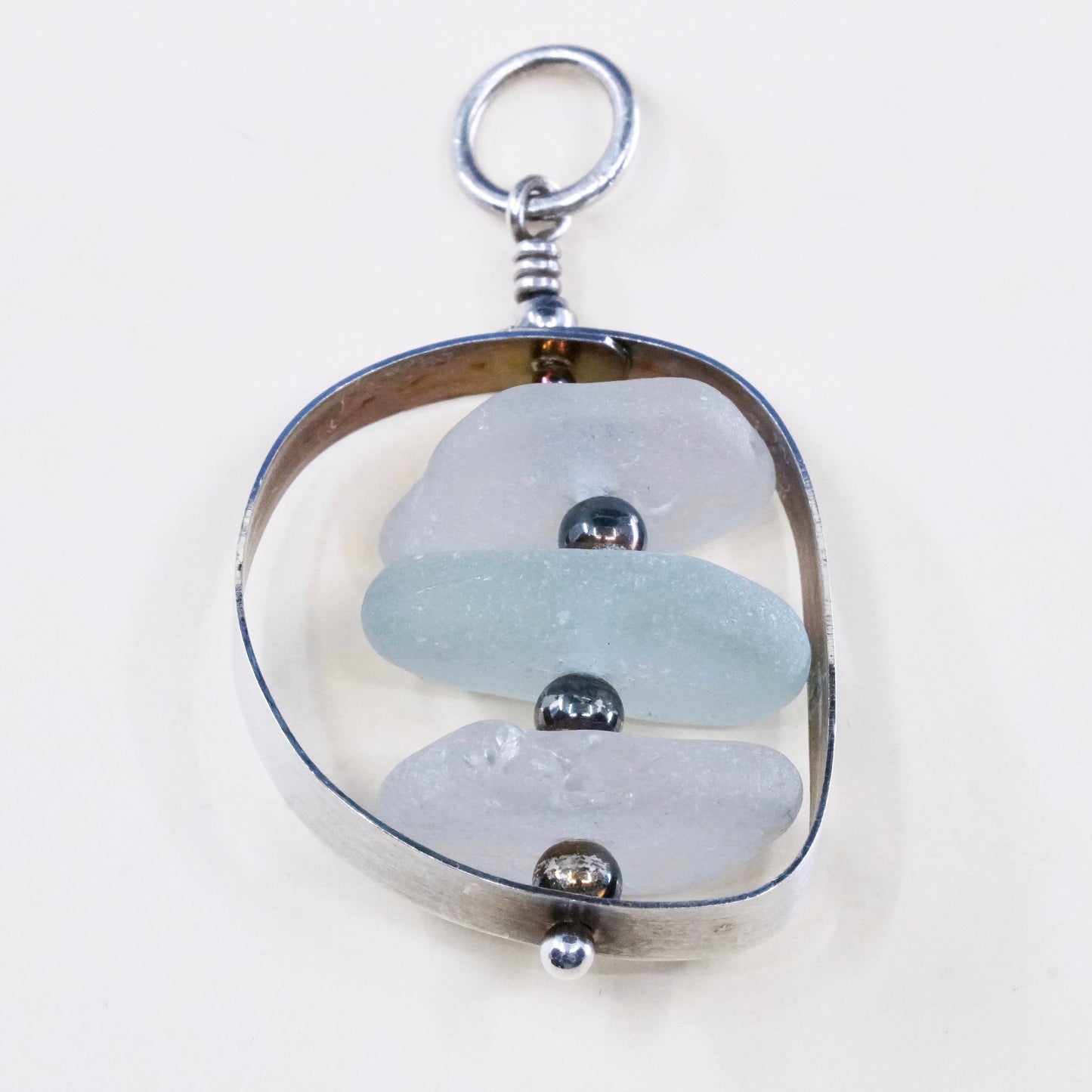Vintage sterling 925 silver modern pendant with handmade artisan glass pendant