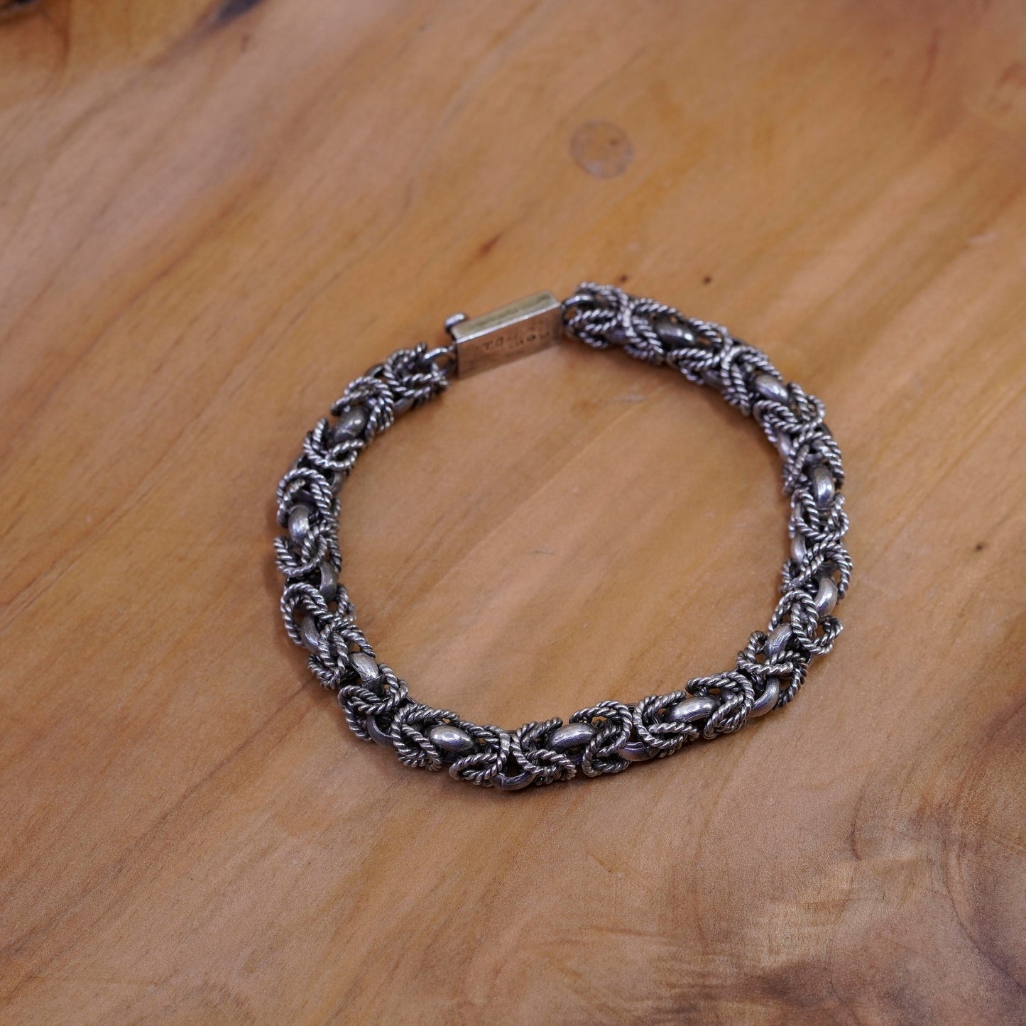 7.25”, vintage Sterling silver men’s bracelet, 925 Byzantine birdcage chain
