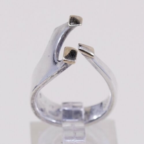 Sz 4.5, Vtg Native American Modern Sterling Silver Handmade Ring, 925 W/ 14K Tip
