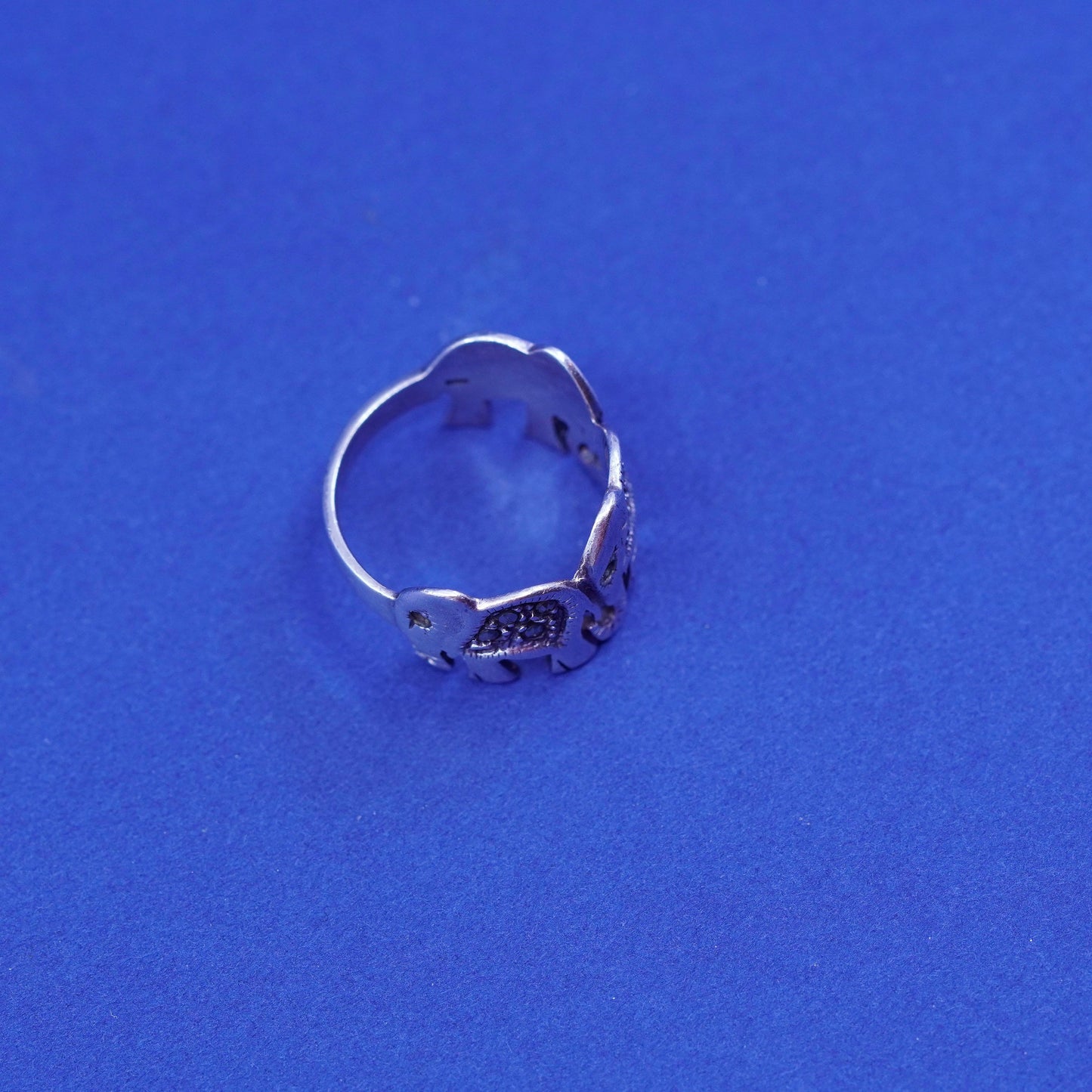 Size 4.25, vtg Sterling silver handmade ring, 925 elephant band with marcasite