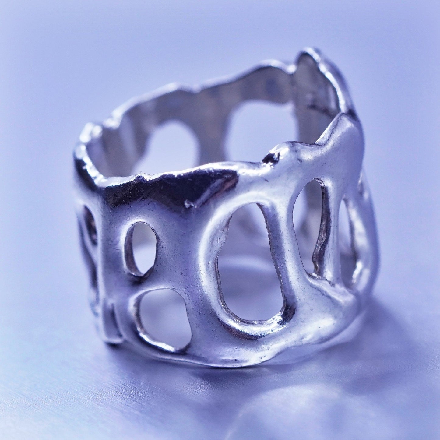 Size 4.75, southwestern Sterling 925 silver handmade ring, liquid silver band