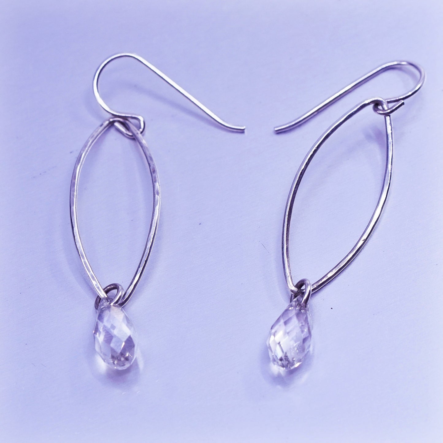 Vintage designer Sterling 925 silver handmade oval earrings teardrop crystal