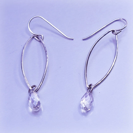 Vintage designer Sterling 925 silver handmade oval earrings teardrop crystal