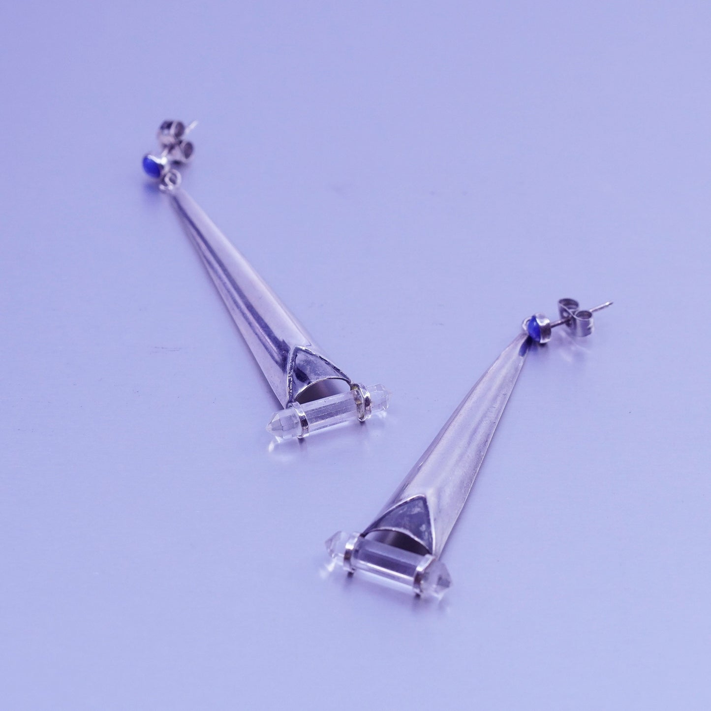 Vintage Sterling 925 silver long teardrop earrings healing crystal lapis lazuli