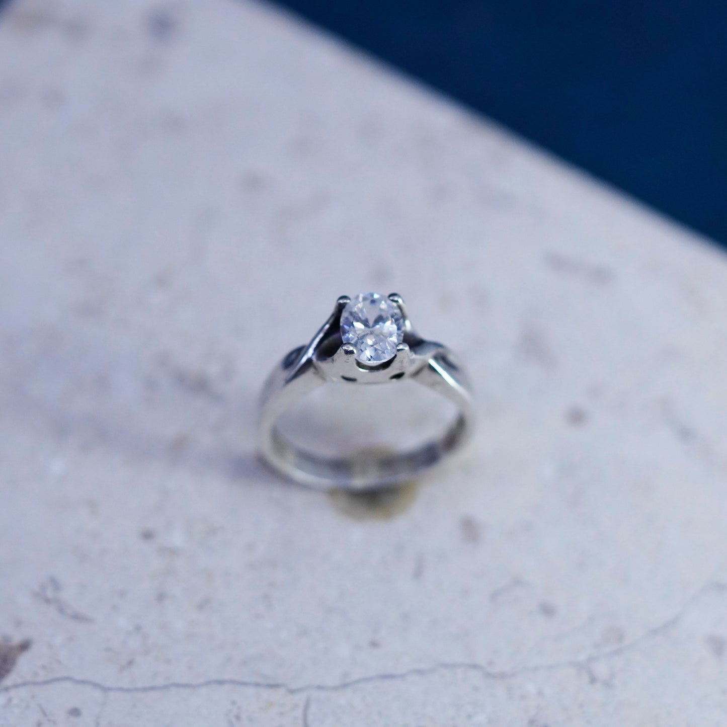 Size 9, vintage Sterling 925 silver handmade engagement ring with cz