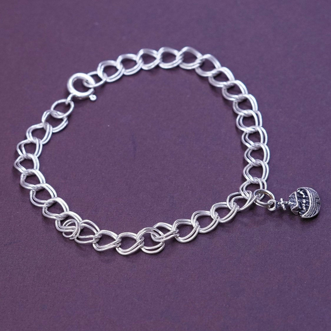 7.5", 5mm Sterling silver double curb bracelet, 925 bracelet w Noah’s ark charm