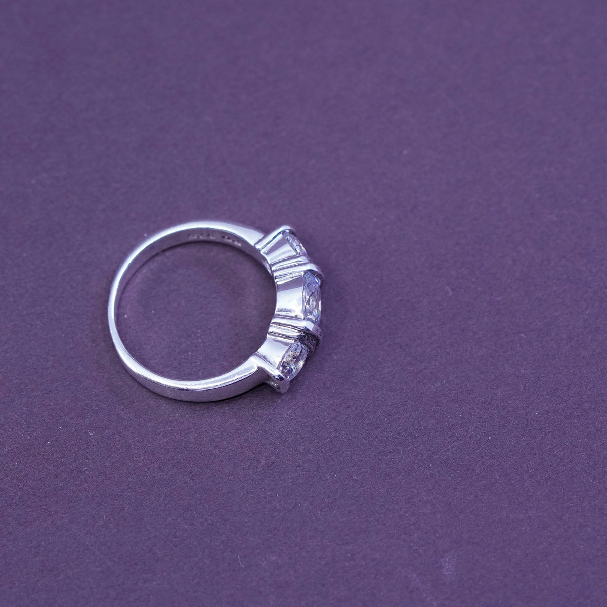 Size 7, vintage Sterling silver handmade ring, 925 stackable band with cz