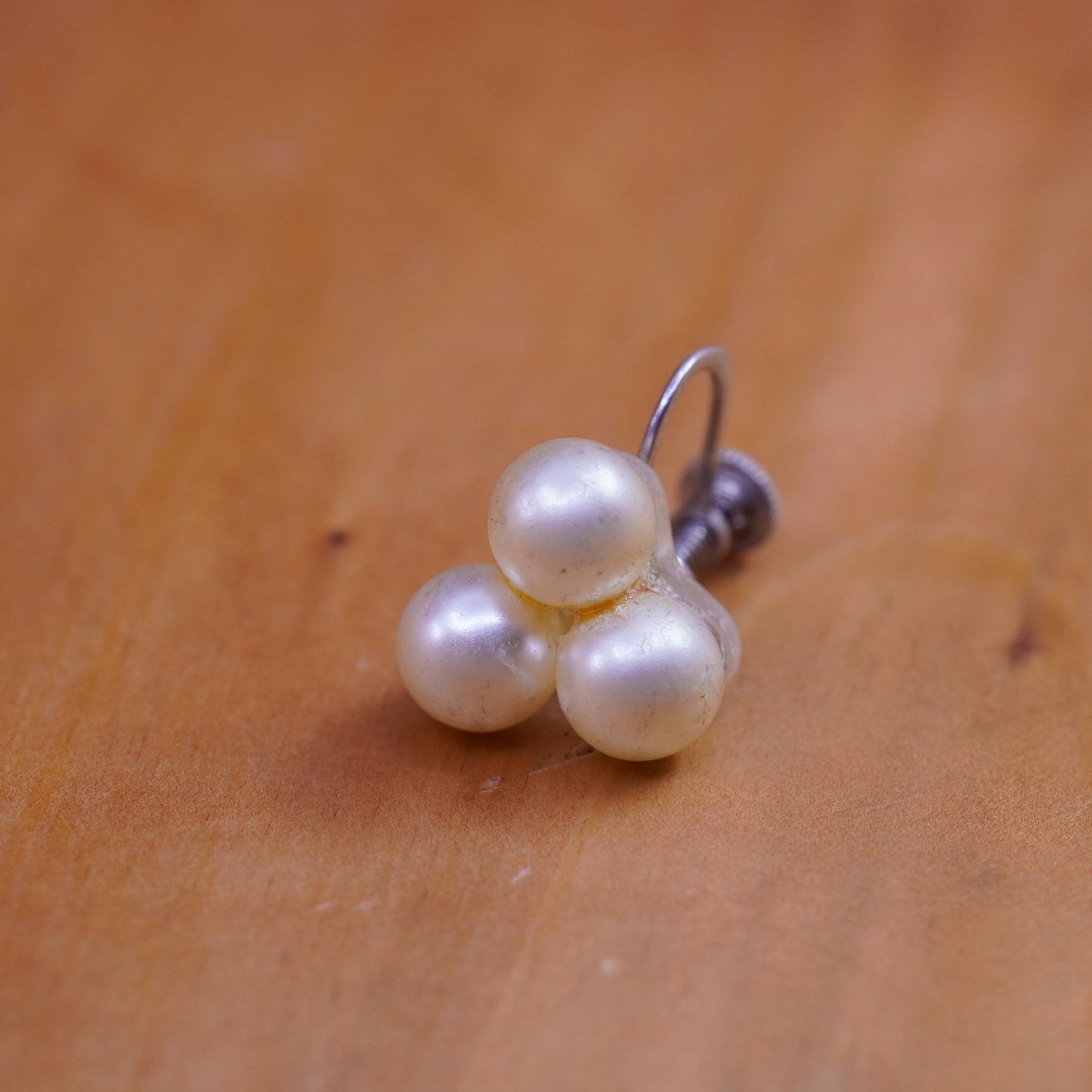 Vintage Sterling 925 silver screw handmade earrings with pearl