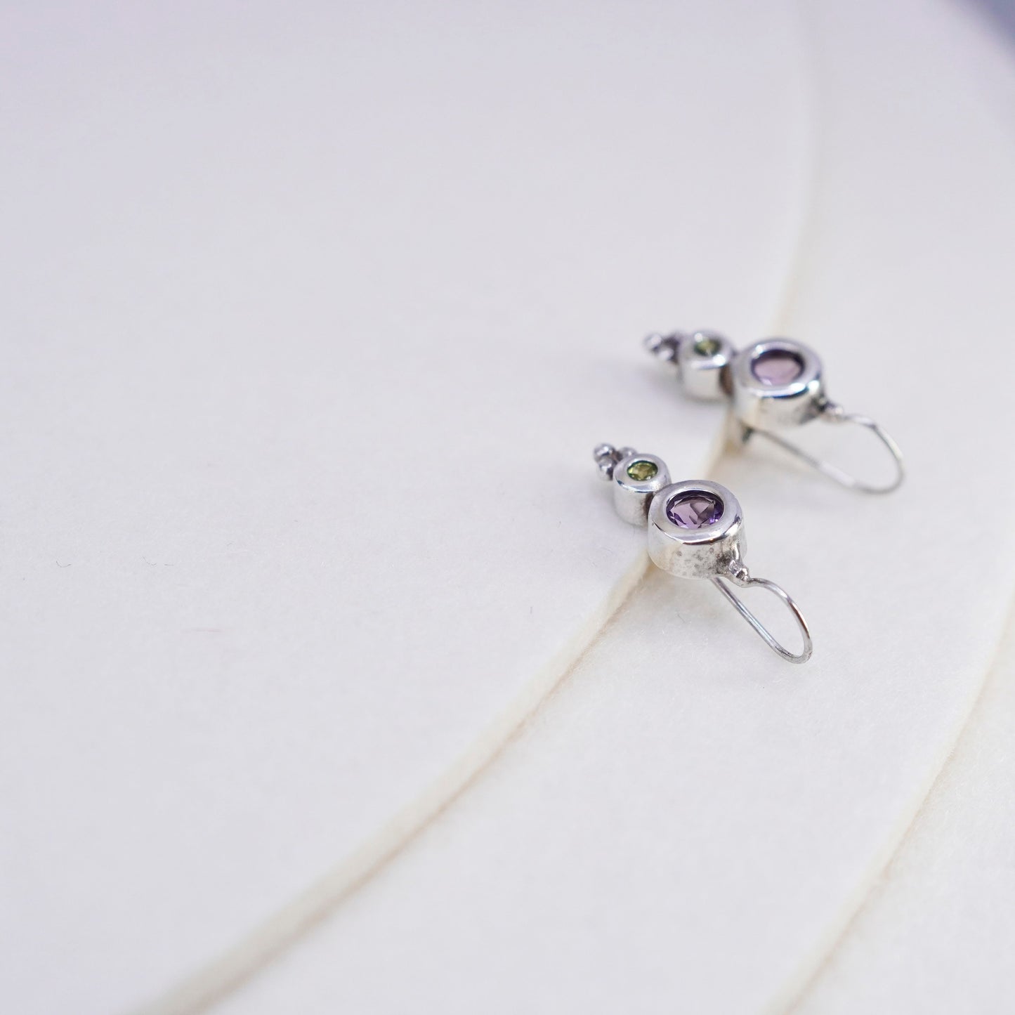 Vintage Sterling 925 silver earrings with round amethyst and peridot