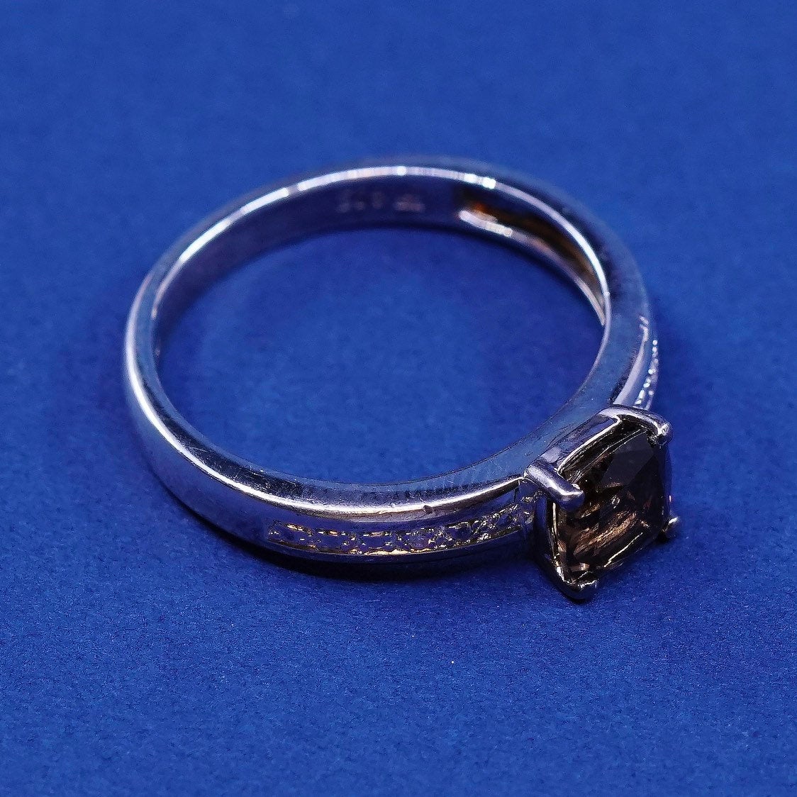 sz 8.25, vtg sterling silver ring, mexico 925 w/ smoky topaz N diamond accent