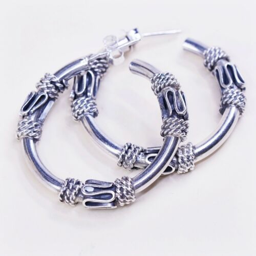 1.25”, Vtg 925 Sterling Silver Handmade Hoop Earrings, 925 Wired huggie