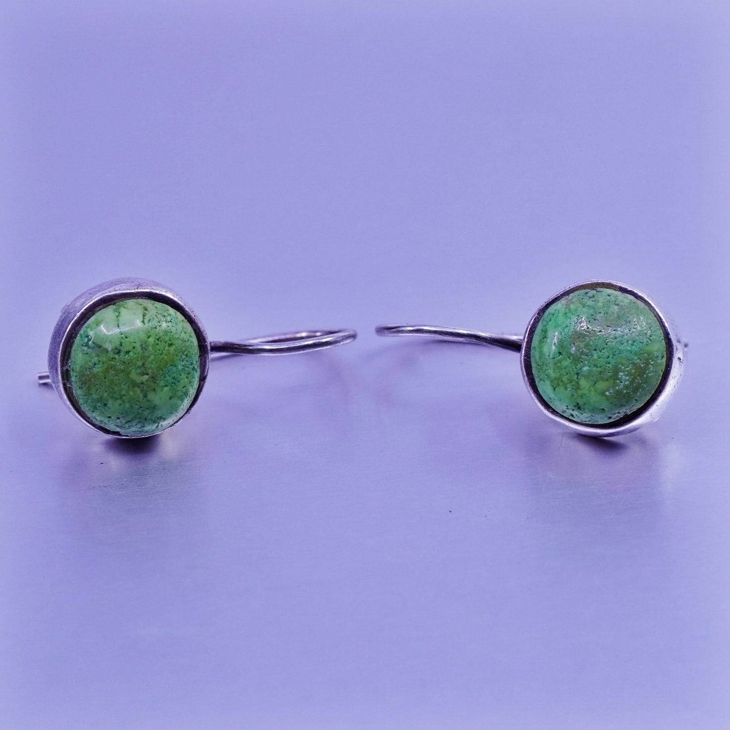 Vintage Sterling 925 silver handmade earrings with round turquoise