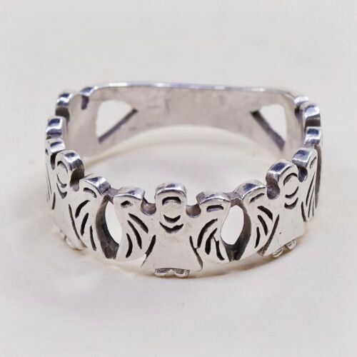 Size 9.25, Vtg Sterling Silver Handmade Hammered Statement Ring 925 Angel Band