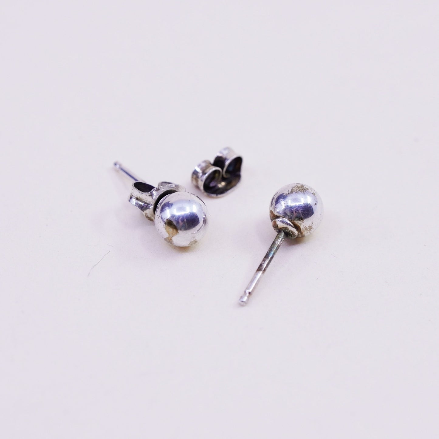 5mm, Vintage sterling silver sphere studs, handmade 925 earrings with star