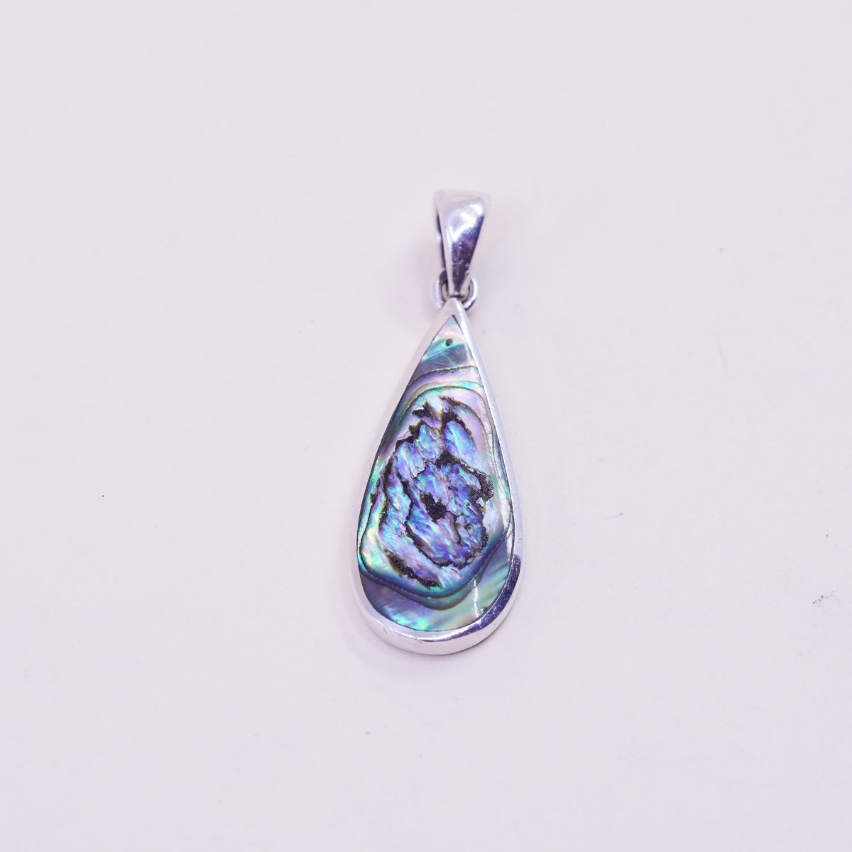 Vintage sterling 925 silver handmade pendant with teardrop abalone