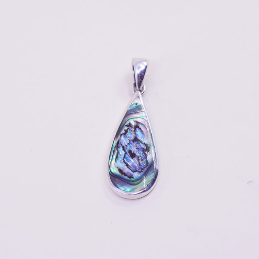 Vintage sterling 925 silver handmade pendant with teardrop abalone