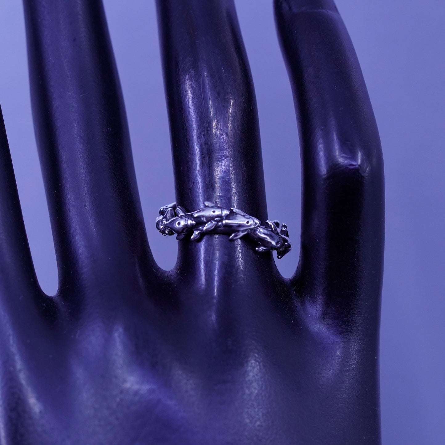Size 6.25, vintage KBN modern Sterling 925 silver handmade dolphin ring