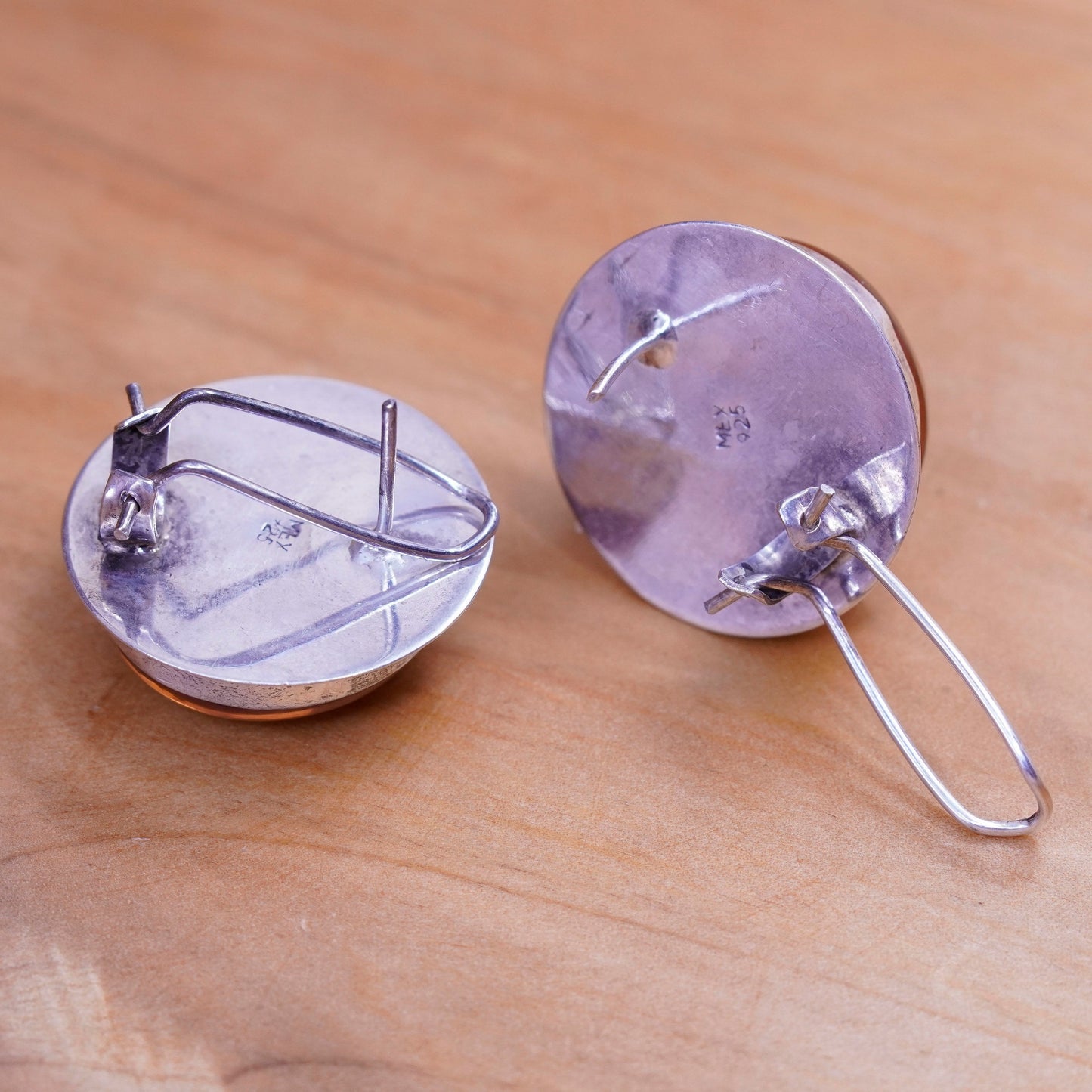 vintage Mexico Sterling silver handmade studs, earrings with creamy resin